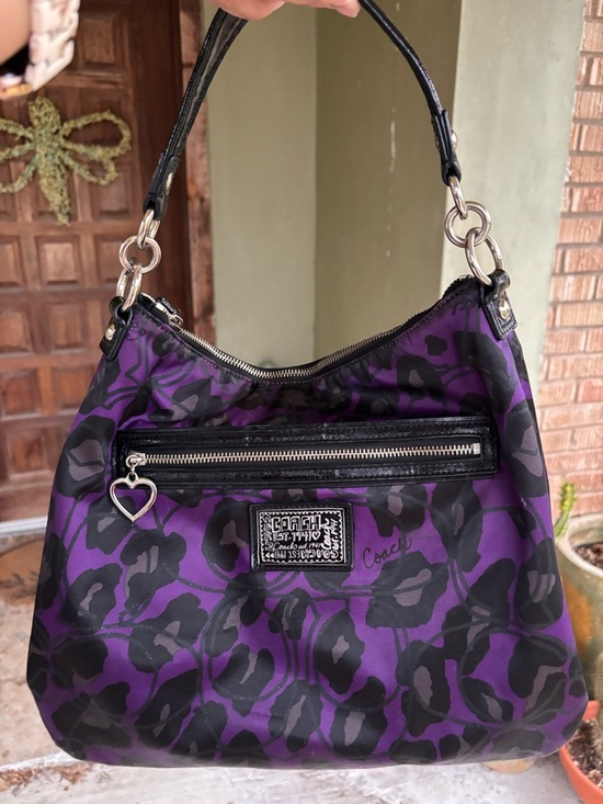 Coach Handbags - Coach Purple and Black Poppy Daisy Ocelot Print Shoulder Bag